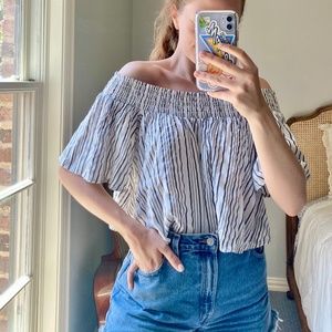 Kimchi Blue Off the Shoulder Striped Flowy Shirt Small